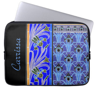 Art nouveau iris flower elegant verneuil blue blac laptop sleeve