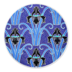 Art nouveau iris flower elegant vintage floral ceramic knob