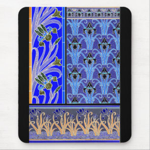 Art nouveau iris flower elegant vintage floral mouse pad