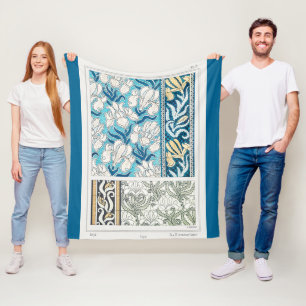 Art nouveau iris lily floral textile art fleece blanket