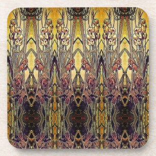 Art nouveau iris pattern gold bronze red elegant  coaster