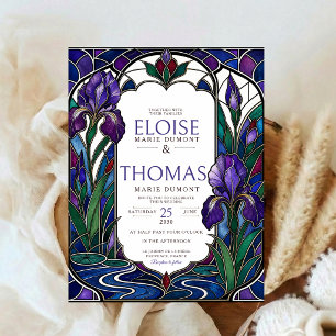 Art Nouveau Iris Wedding Stained Glass Purple Invitation