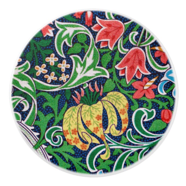 Art Nouveau Jacobean Floral, Emerald Green Ceramic Knob (Front)