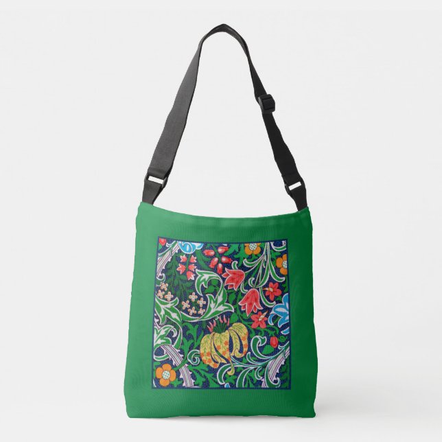 Art Nouveau Jacobean Floral, Emerald Green  Crossbody Bag (Front)