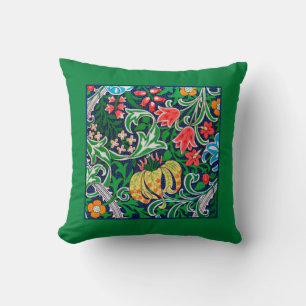 Art Nouveau Jacobean Floral, Emerald Green Cushion
