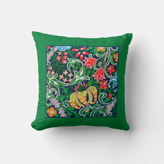 Art Nouveau Jacobean Floral, Emerald Green  Cushion (Front)