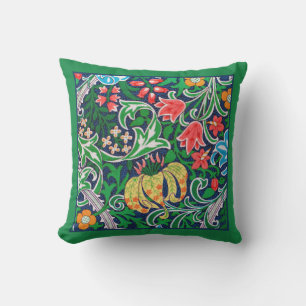 Art Nouveau Jacobean Floral, Emerald Green Cushion
