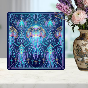 Art Nouveau Jellyfish Cosmic Ocean Pattern Purple Ceramic Tile