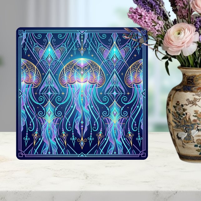 Art Nouveau Jellyfish Cosmic Ocean Pattern Purple  Ceramic Tile (Creator Uploaded)