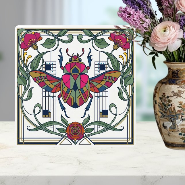 Art Nouveau Jewel Beetle Floral Border Ceramic Tile (Creator Uploaded)