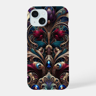 Art Nouveau Jewel Tone Floral Vintage Glam iPhone 15 Case
