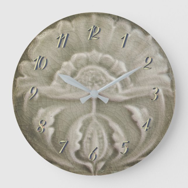 Art nouveau jugendstil flower tile design brown large clock (Front)