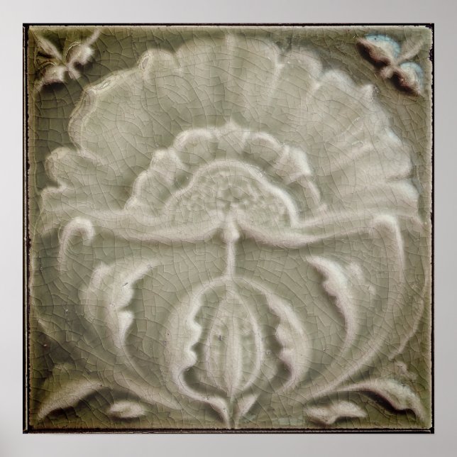 Art nouveau jugendstil flower tile design brown poster (Front)