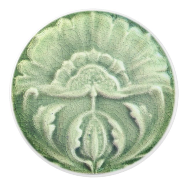 Art nouveau jugendstil flower tile design green  ceramic knob (Front)