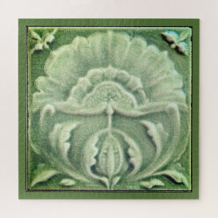 Art nouveau jugendstil flower tile design green  jigsaw puzzle