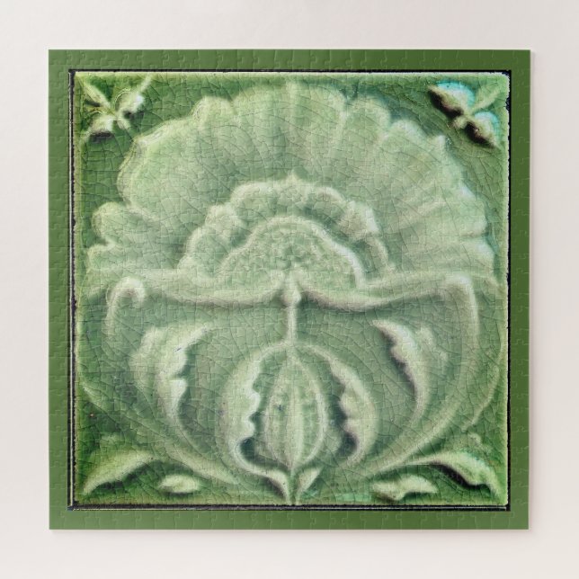 Art nouveau jugendstil flower tile design green  jigsaw puzzle (Horizontal)