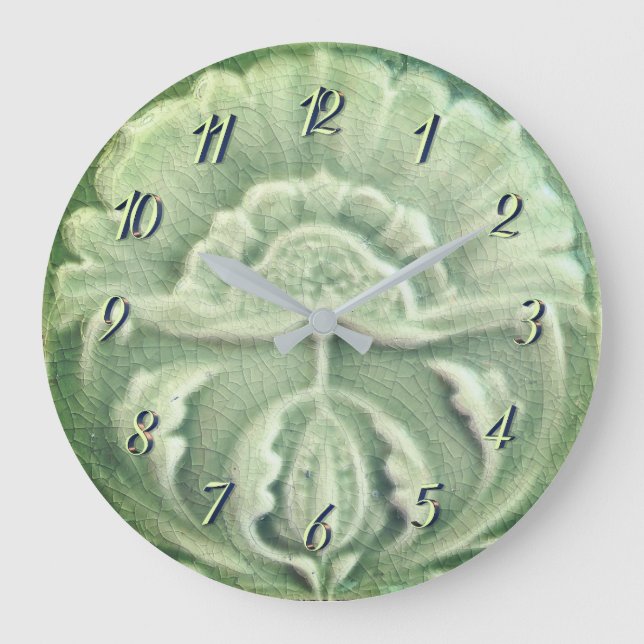 Art nouveau jugendstil flower tile design green  large clock (Front)