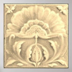 Art nouveau jugendstil flower tile gold cream  poster
