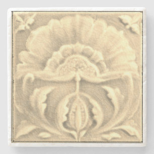 Art nouveau jugendstil flower tile gold cream  stone coaster