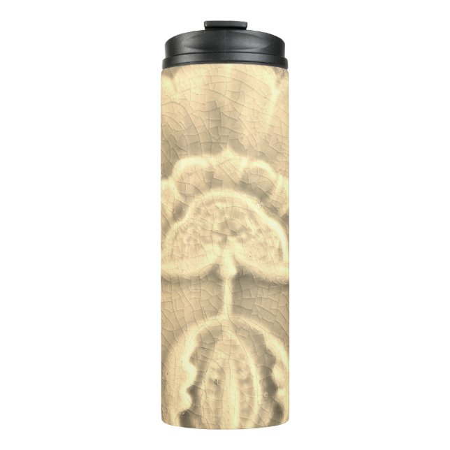 Art nouveau jugendstil flower tile gold cream  thermal tumbler (Front)