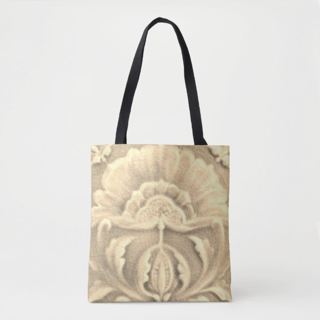 Art nouveau jugendstil flower tile gold cream  tote bag (Front)
