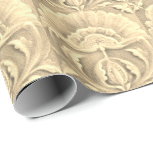 Art nouveau jugendstil flower tile gold cream  wrapping paper