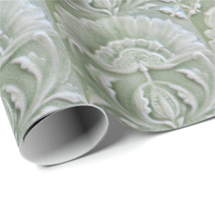 Art nouveau jugendstil flower tile grey green wrapping paper