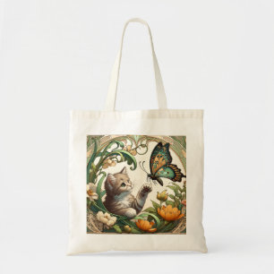 Art Nouveau Kitten and Butterfly Tote Bag