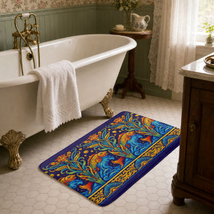 Art Nouveau Koi Fish & Flowers Frieze Pattern Bath Mat