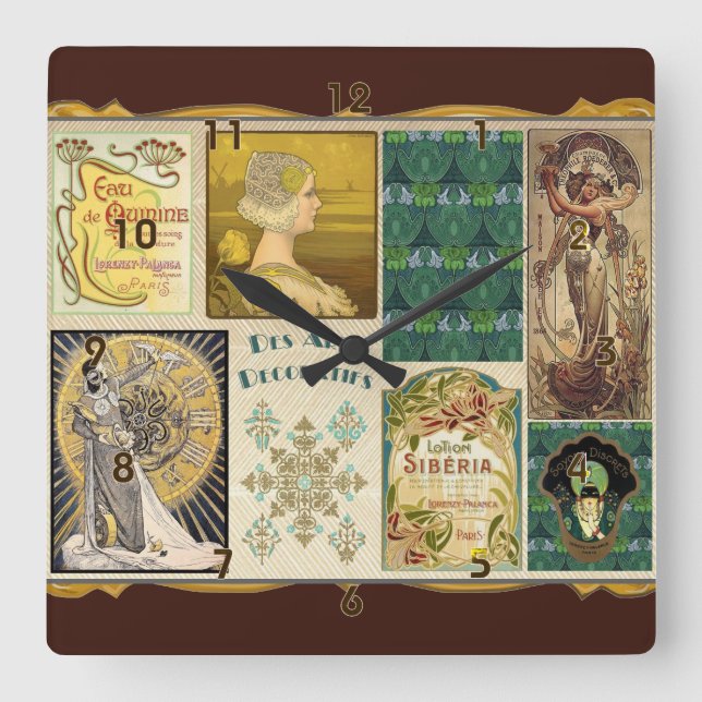 Art Nouveau Ladies Square Wall Clock (Front)