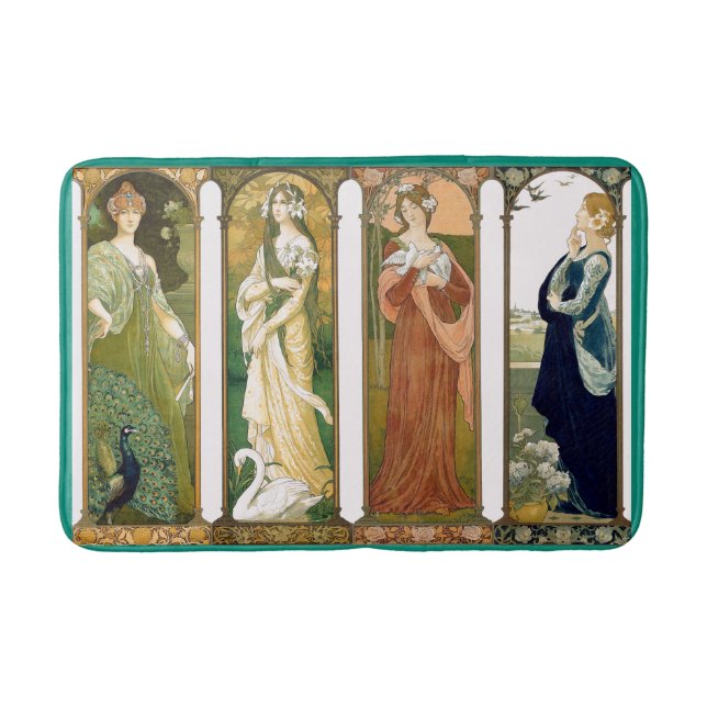 Art Nouveau Ladies Swan Peacock Dove Birds Bathmat (Front)
