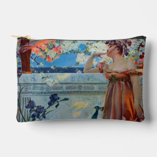 Art nouveau lady and peacock accessory pouch
