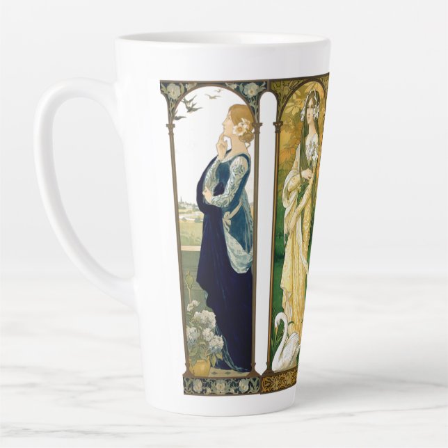 Art Nouveau Lady Bird Swan Peacock Dove Latte Mug (Left)