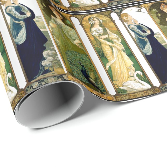 Art Nouveau Lady Birds Swan Peacock Wrapping Paper (Roll Corner)