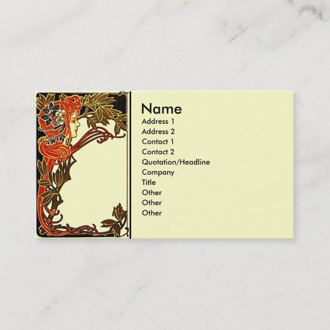 Art Nouveau Lady Business Card (Front)