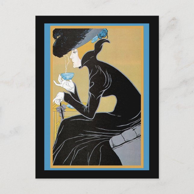 Art Nouveau Lady Drinking Tea Postcard (Front)