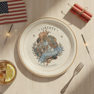 Art Nouveau Lady Liberty USA 250 Motif ID1303 Paper Plate