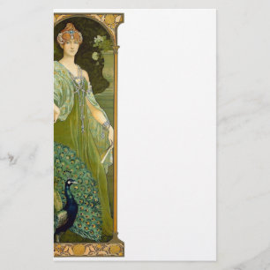 Art Nouveau Lady & Peacock Vintage Illustration  Stationery