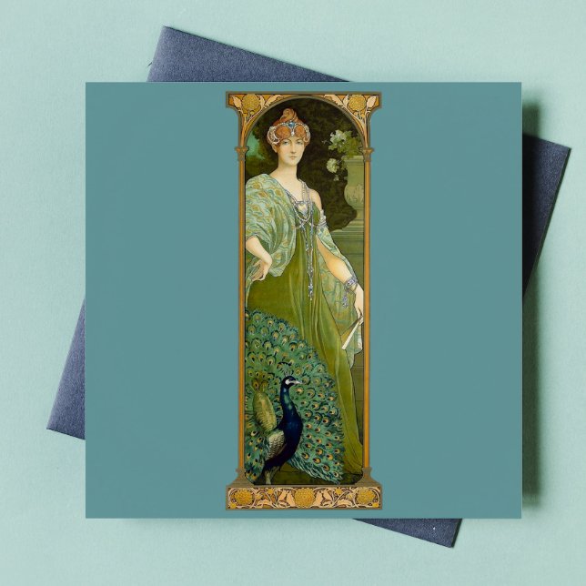 Art Nouveau Lady & Peacock Vintage Illustration  Tile (Creator Uploaded)