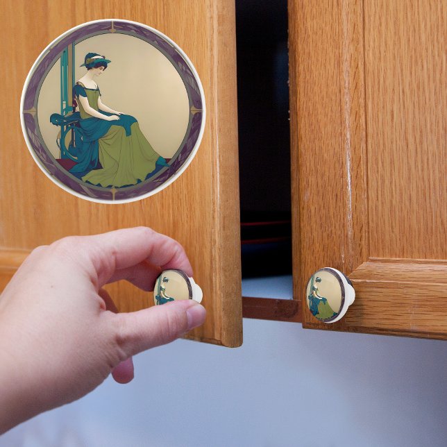 Art Nouveau Lady Waiting Ceramic Knob (Creator Uploaded)