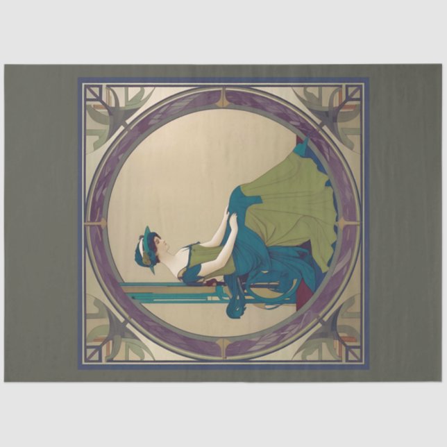 Art Nouveau Lady Waiting Decoupage Paper (Front)