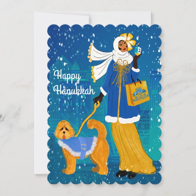 Art Nouveau Lady with Doodle Dog Holiday Card (Front)