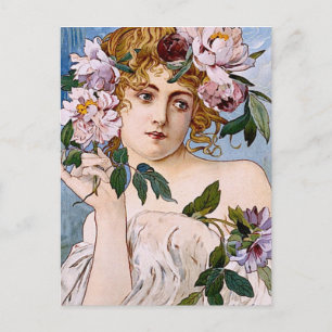Art Nouveau Lady with Flowers Postcard
