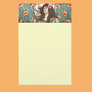 Art Nouveau Lady with Flowers Stationary Stationery
