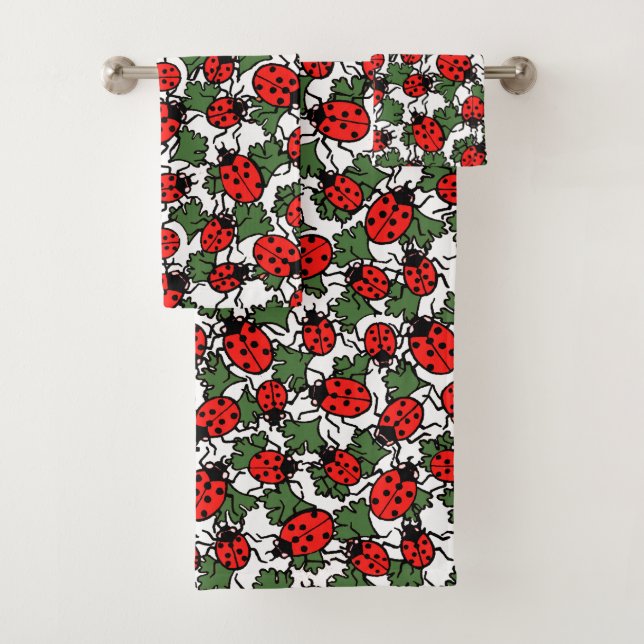 Art Nouveau Ladybug Insects Pattern Bath Towel Set (Insitu)