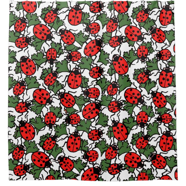 Art Nouveau Ladybug Insects Pattern Shower Curtain (Front)