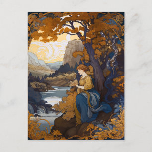 Art Nouveau Landscape Woman Postcard