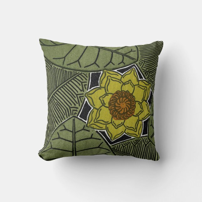 Art Nouveau Leaf & Flower Design Cushion (Front)