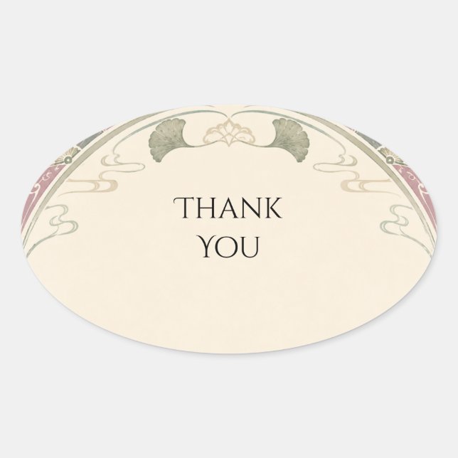Art Nouveau Leaf Wave Wedding Thank You Sticker (Front)