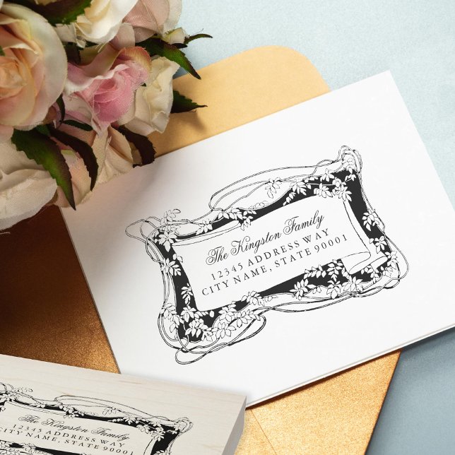 Art Nouveau Leafy Vines Address Label Rubber Stamp (Creator Uploaded)